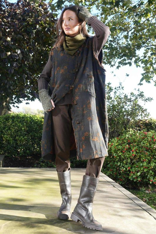 Oriental Bloom Longline Gilet Jacket Navy