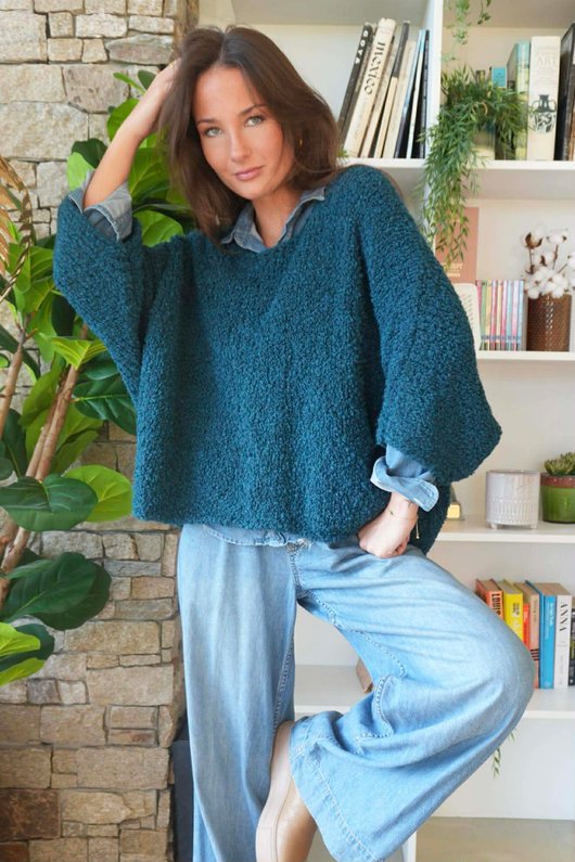 Original Boucle Sloppy Joe Knit Teal /20=