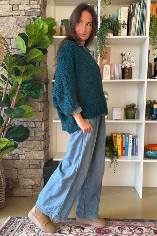 Original Boucle Sloppy Joe Knit Teal /20=