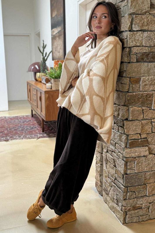Oslo Orla Batwing Slouch Knit Camel And Ecru