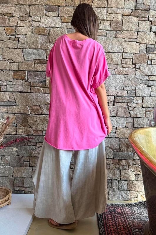 Oversized Stretch Cotton Cap Sleeve Tee Candy