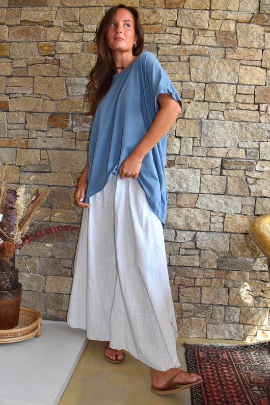 Oversized Stretch Cotton Cap Sleeve Tee Denim