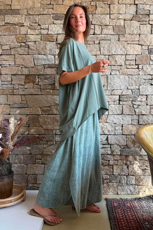 Oversized Stretch Cotton Cap Sleeve Tee Khaki