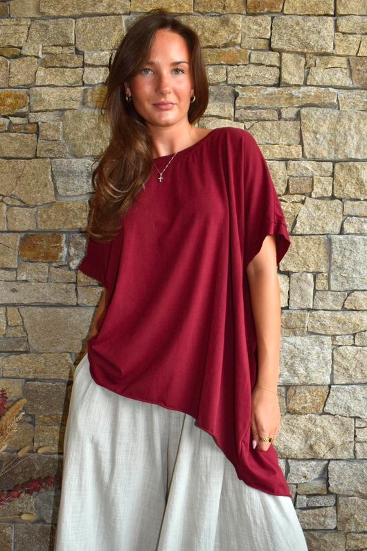Oversized Stretch Cotton Cap Sleeve Tee Rioja