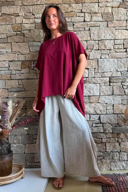 Oversized Stretch Cotton Cap Sleeve Tee Rioja
