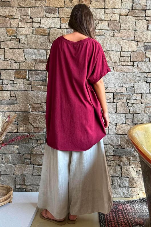Oversized Stretch Cotton Cap Sleeve Tee Rioja