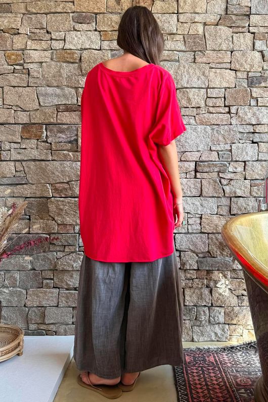 Oversized Stretch Cotton Cap Sleeve Tee Chilli