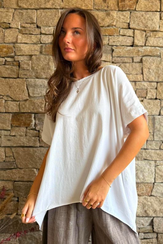 Oversized Stretch Cotton Cap Sleeve Tee White