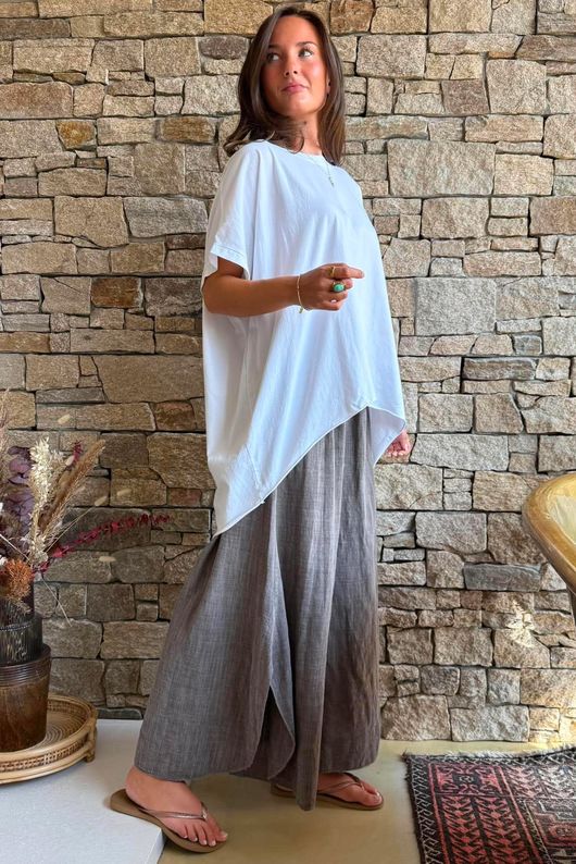 Oversized Stretch Cotton Cap Sleeve Tee White