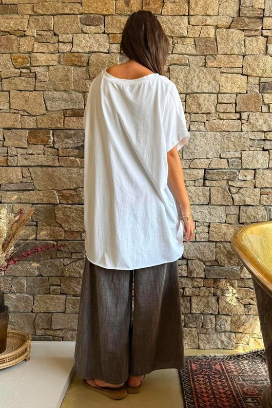 Oversized Stretch Cotton Cap Sleeve Tee White