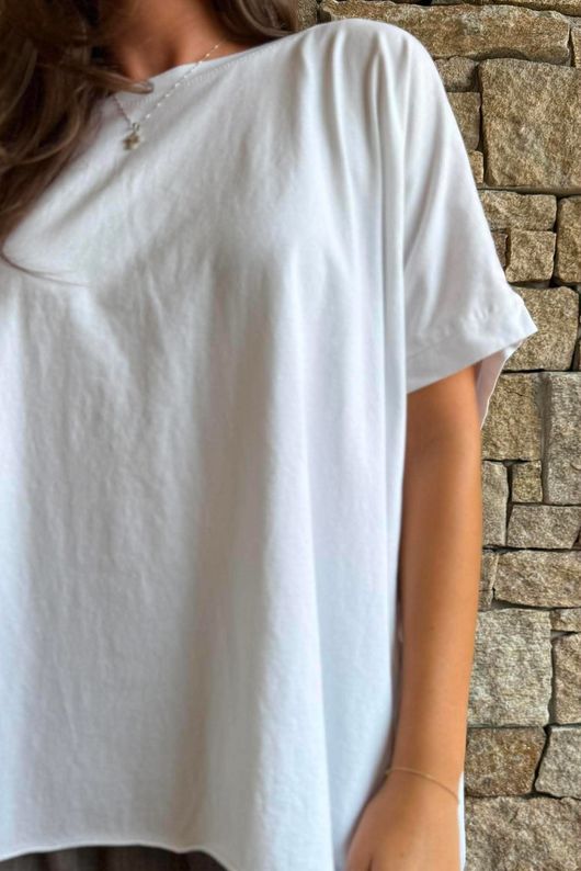 Oversized Stretch Cotton Cap Sleeve Tee White