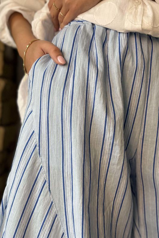 Padstow Stripe Classic Barrel Pant Bay Blue