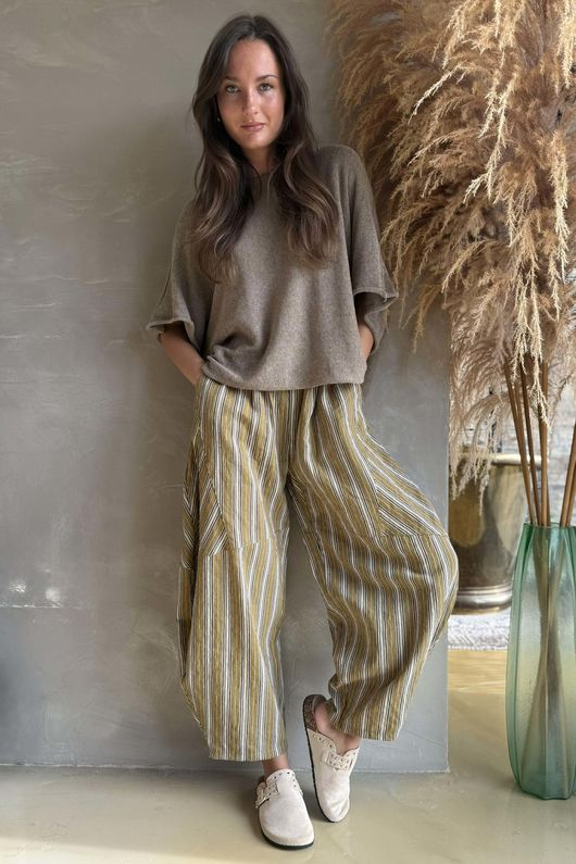 Padstow Stripe Classic Barrel Pant Deep Moss