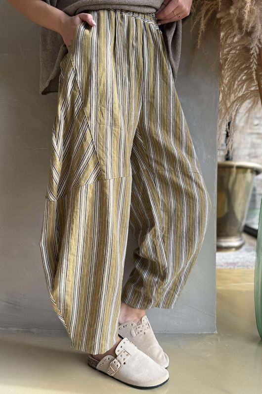 Padstow Stripe Classic Barrel Pant Deep Moss