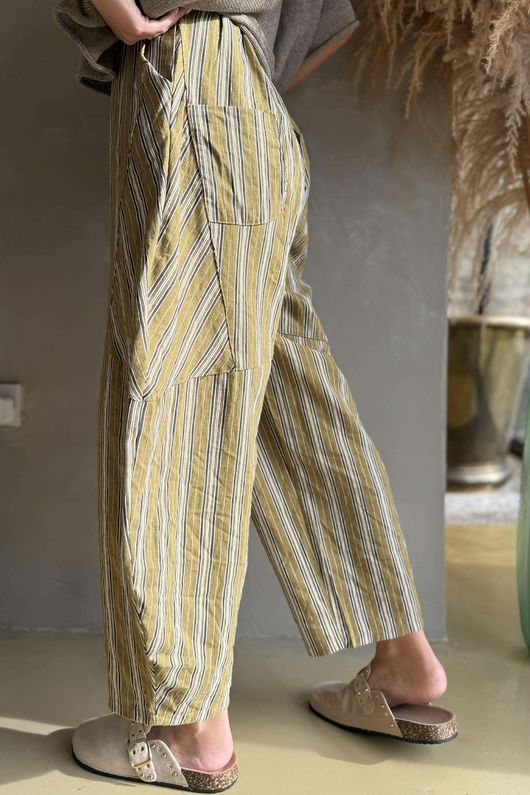Padstow Stripe Classic Barrel Pant Deep Moss