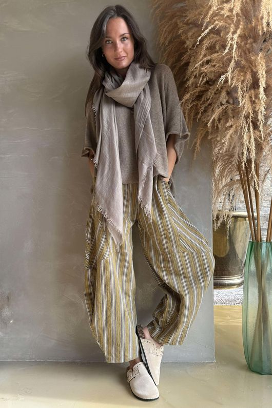 Padstow Stripe Classic Barrel Pant Deep Moss