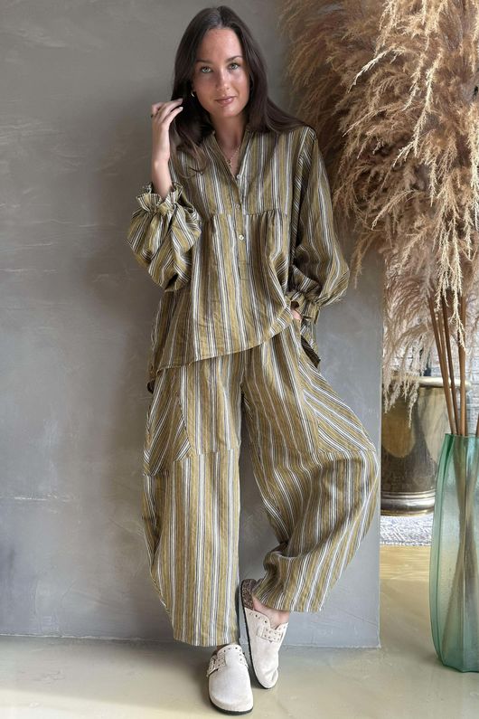 Padstow Stripe Classic Barrel Pant Deep Moss