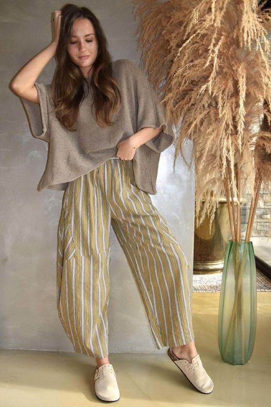 Padstow Stripe Classic Barrel Pant Deep Moss /25 Pre order 1 week 