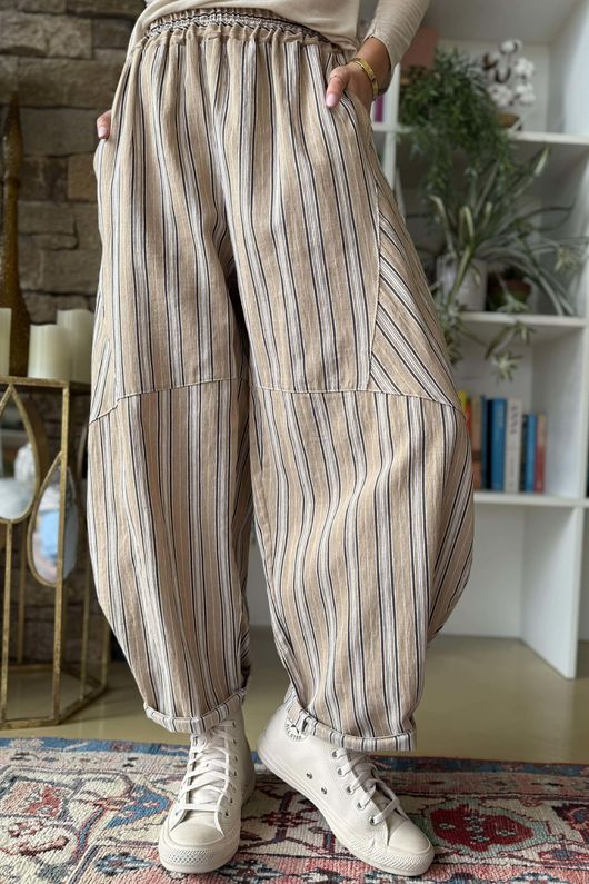 Padstow Stripe Classic Barrel Pant Earth