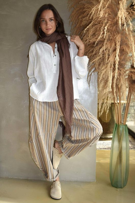 Padstow Stripe Classic Barrel Pant Earth - 