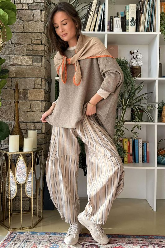 Padstow Stripe Classic Barrel Pant Earth