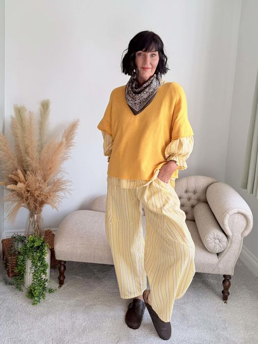 Padstow Stripe Classic Barrel Pant Fresh Ochre