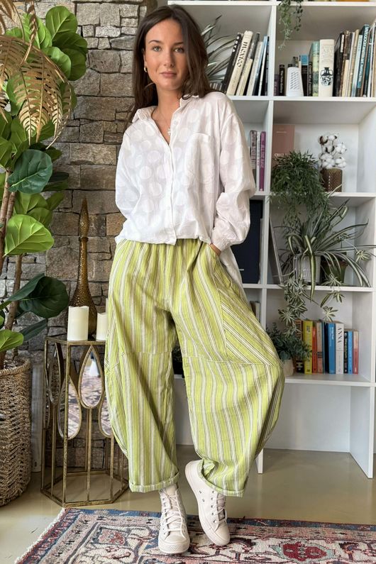 Padstow Stripe Classic Barrel Pant Olive /20 Pre order 10 days 