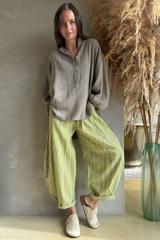 Padstow Stripe Classic Barrel Pant Olive - 