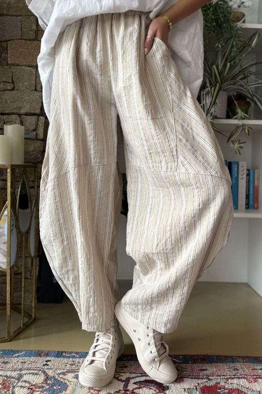 Padstow Stripe Classic Barrel Pant Stone