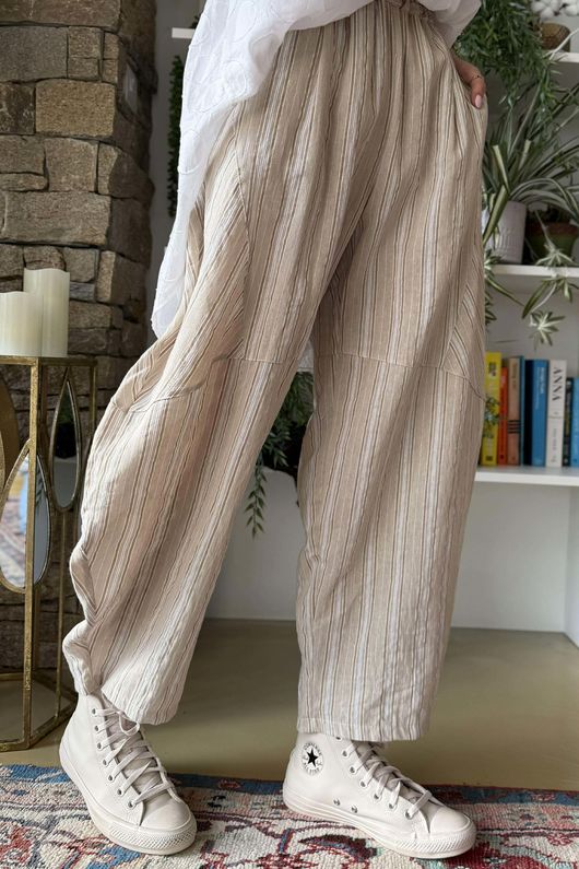 Padstow Stripe Classic Barrel Pant Stone