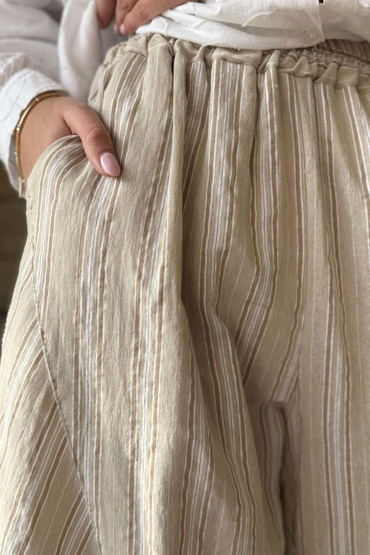 Padstow Stripe Classic Barrel Pant Stone