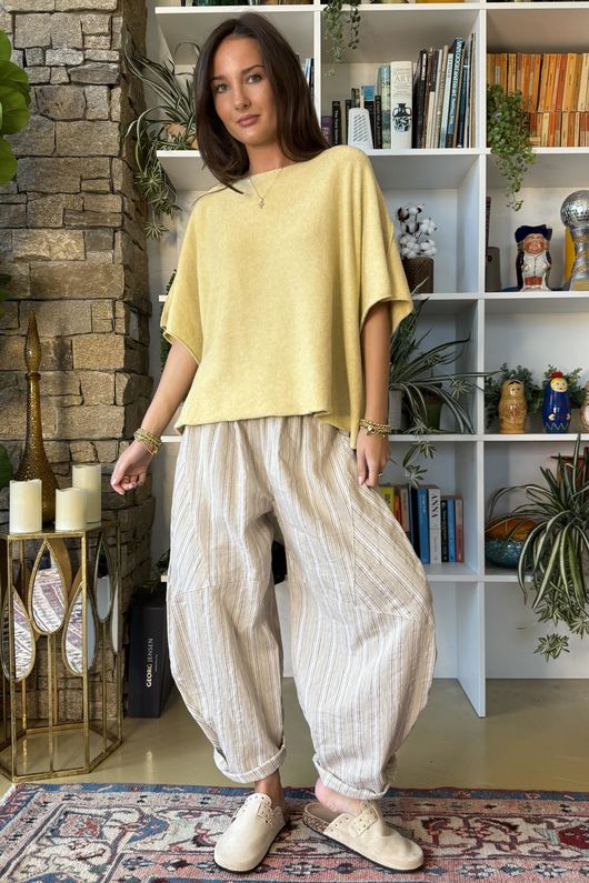 Padstow Stripe Classic Barrel Pant Stone