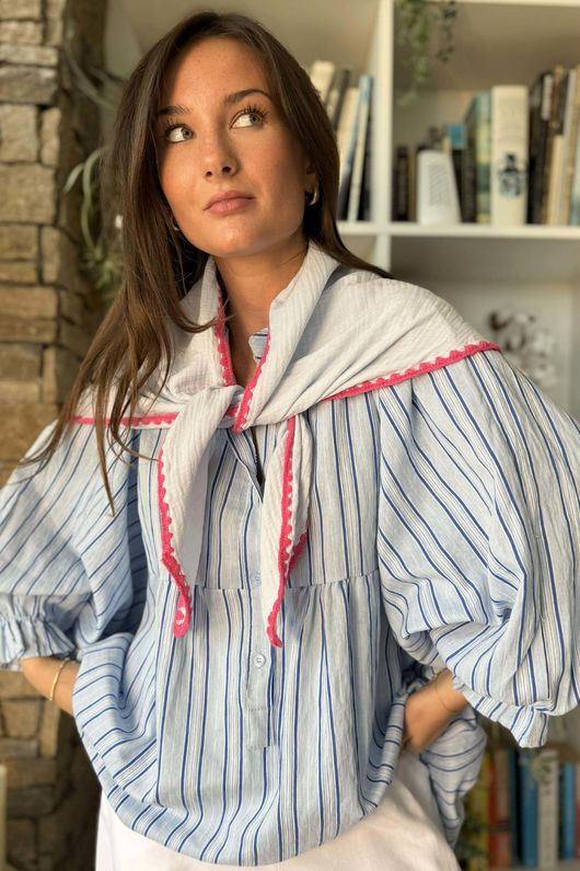 Padstow Stripe Smock Blouse Bay Blue