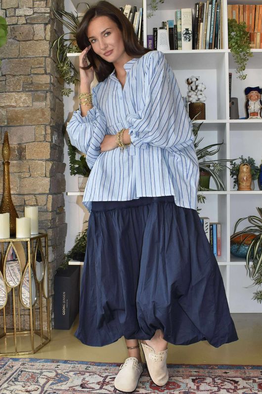 Padstow Stripe Smock Blouse Bay Blue