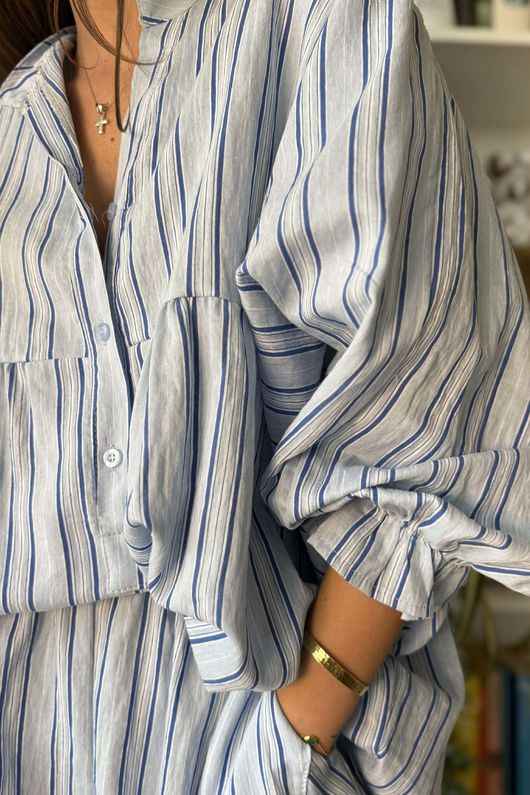 Padstow Stripe Smock Blouse Bay Blue