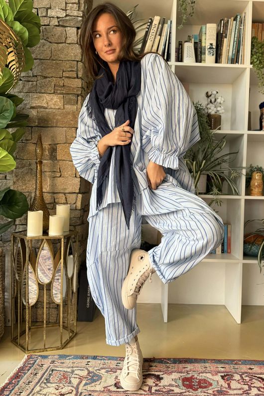 Padstow Stripe Smock Blouse Bay Blue