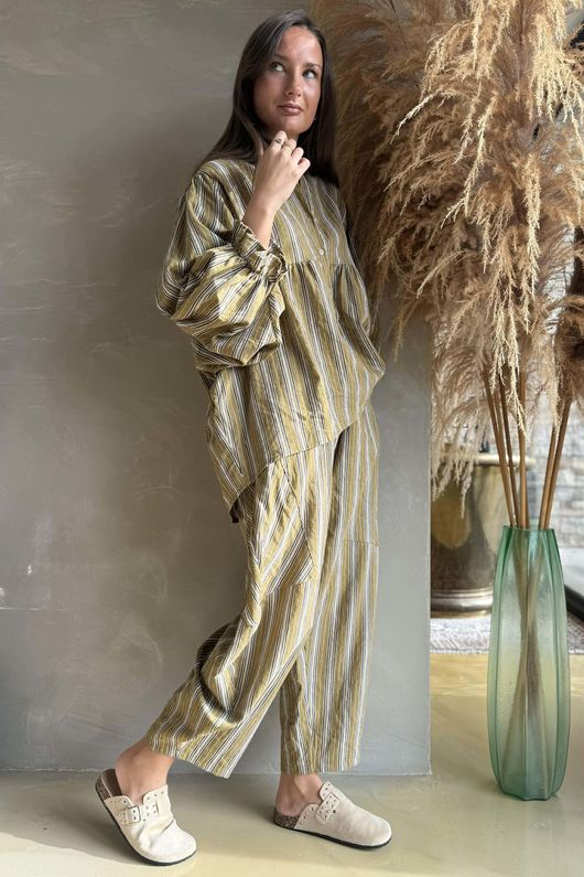 Padstow Stripe Smock Blouse Deep Moss