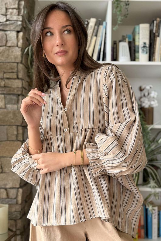 Padstow Stripe Smock Blouse Earth 