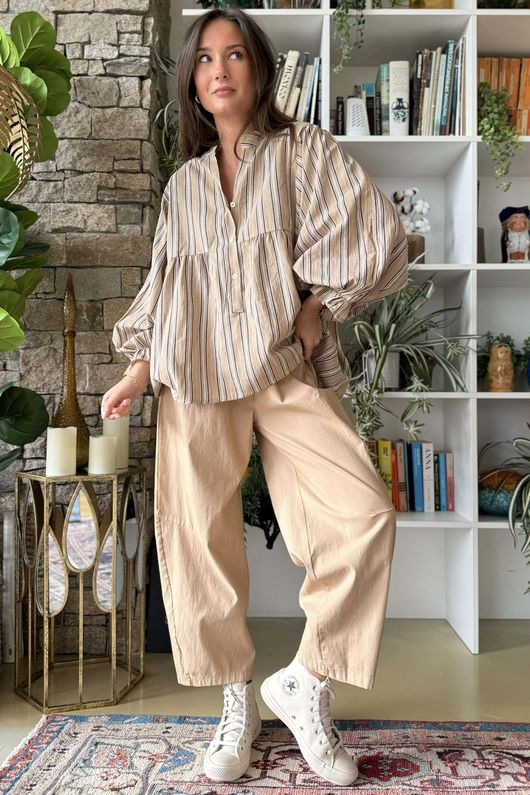 Padstow Stripe Smock Blouse Earth 