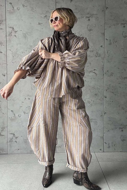 Padstow Stripe Smock Blouse Earth 