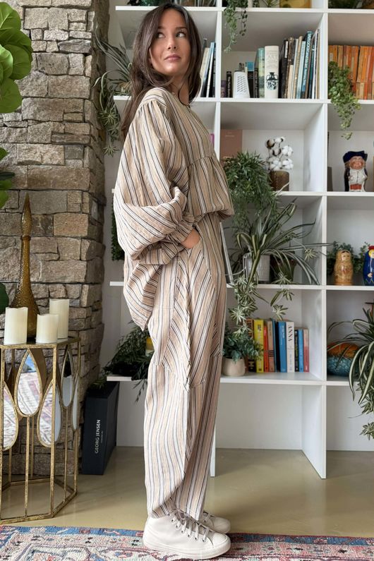 Padstow Stripe Smock Blouse Earth 