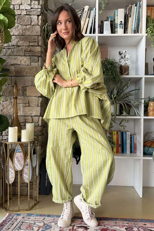Padstow Stripe Smock Blouse Olive