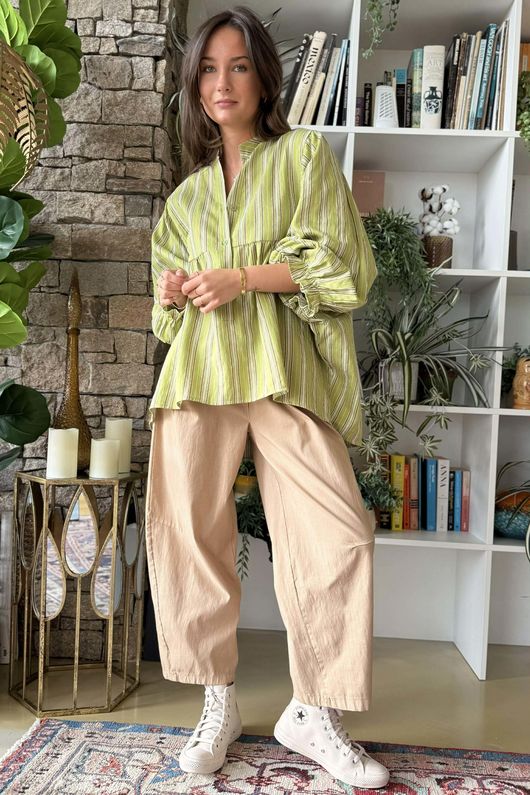 Padstow Stripe Smock Blouse Olive