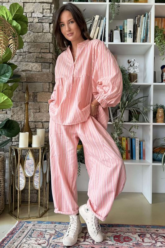 Padstow Stripe Smock Blouse Shrimp