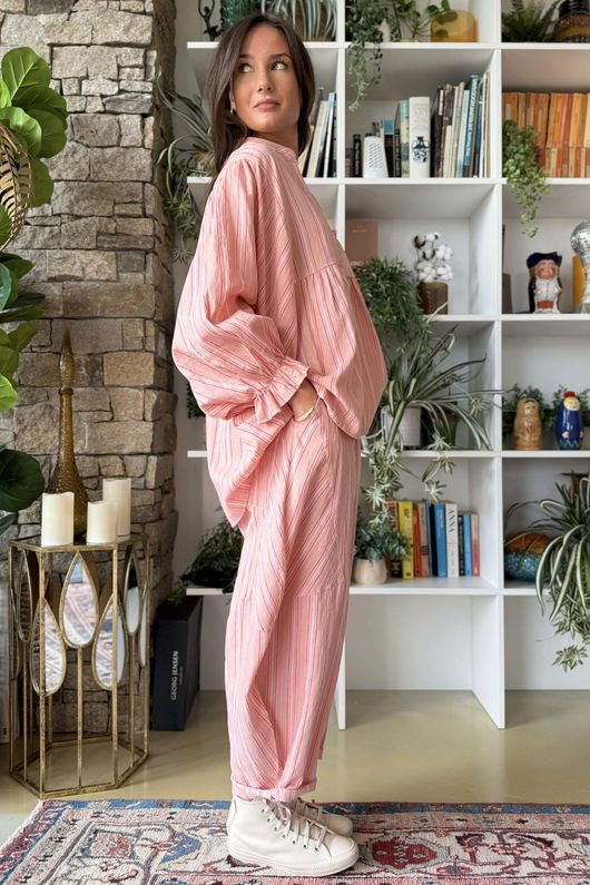 Padstow Stripe Smock Blouse Shrimp