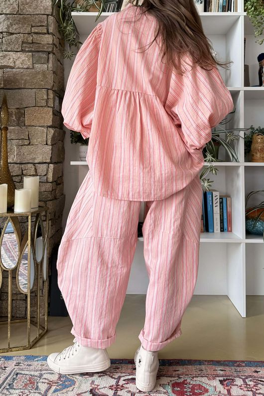 Padstow Stripe Smock Blouse Shrimp
