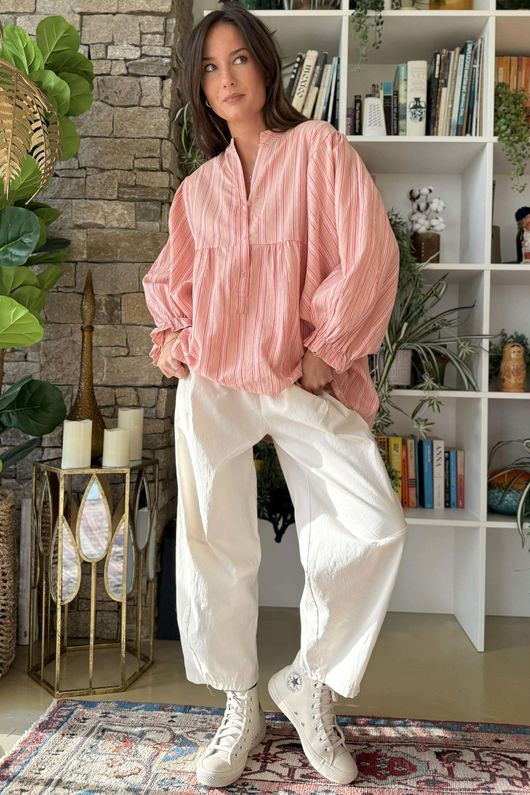 Padstow Stripe Smock Blouse Shrimp