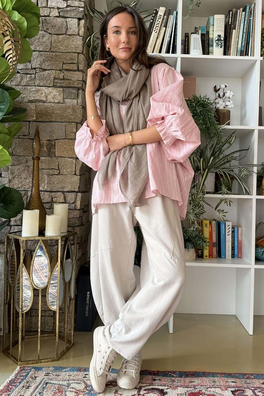 Padstow Stripe Smock Blouse Sugar Pink