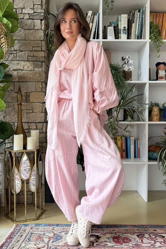 Padstow Stripe Smock Blouse Sugar Pink