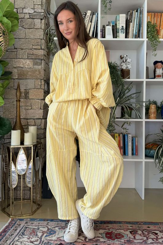 Padstow Stripe Smock Blouse Fresh Ochre 